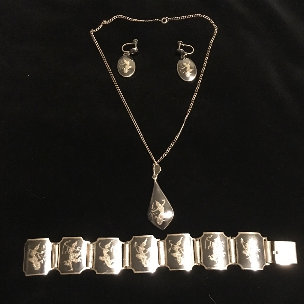 Siam Sterling Silver Bracelet, Necklace & Earrings